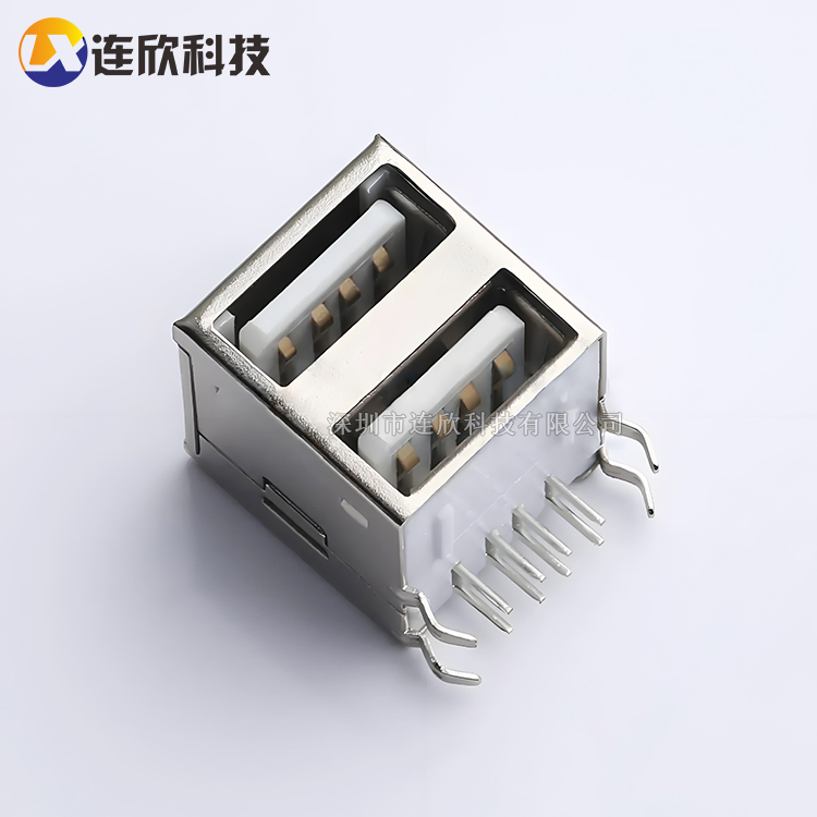 全包USB 2.0AF双层卧插 白胶  XDUF-0426-081