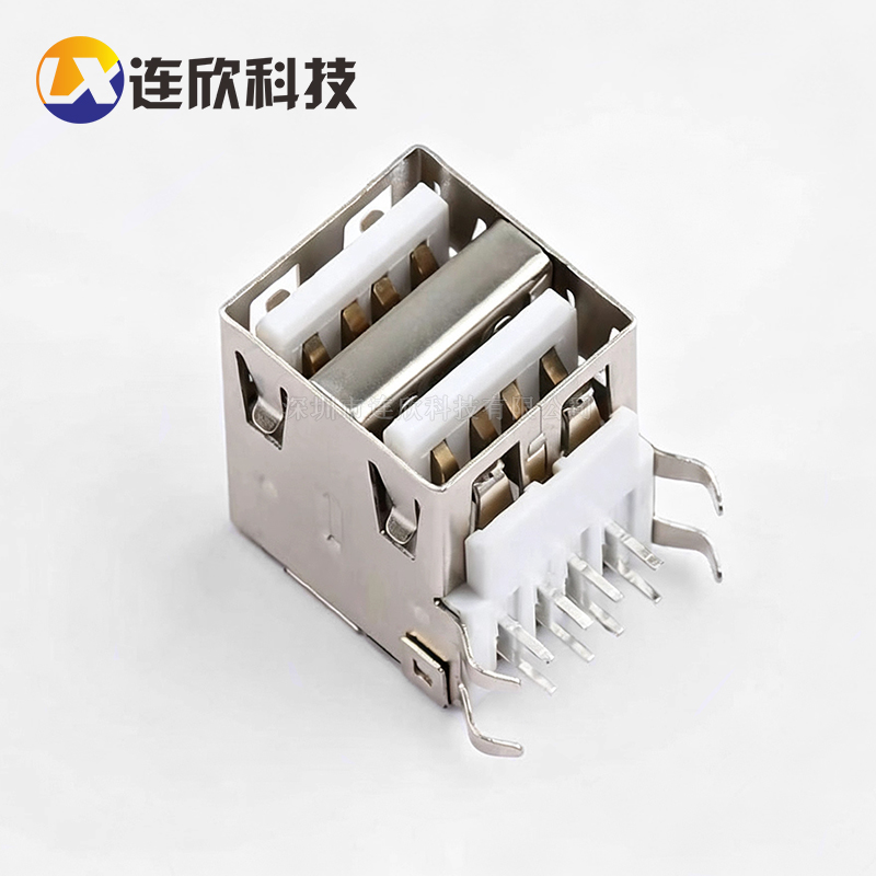 双层 USB 2.0AF 90度插板式无卷边 XDUF-0421-10