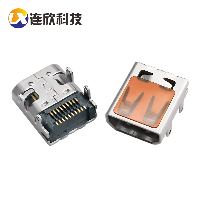 HDMI D TYPE 19PIN外壳4脚插件 端子全贴片  XDHF-1709-0617B