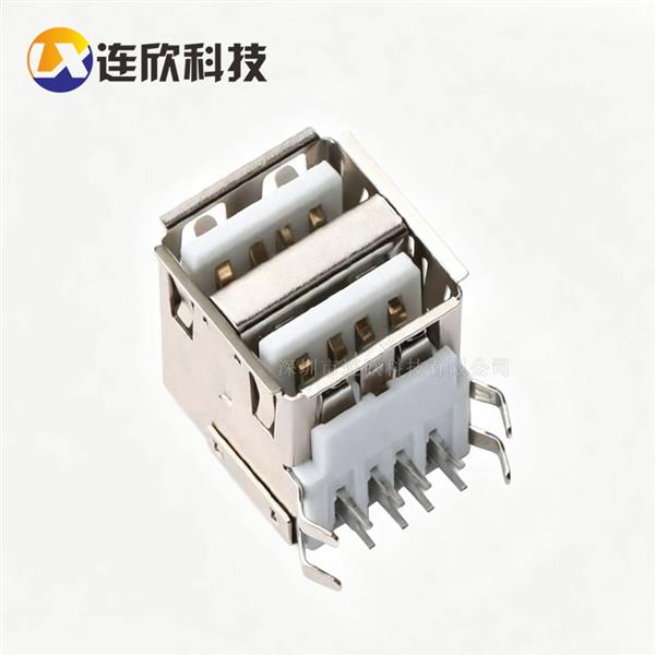 双层 USB 2.0AF 90度插板式卷边 XDUF-0421-09