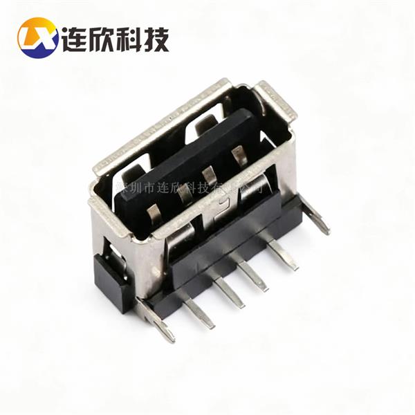 USB 2.0 AF 10.0-6.3H后两脚插板式卷边黑色 XUBF-012-0403-A