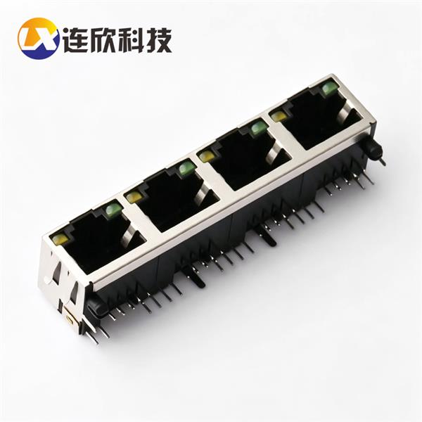 RJ45 1*4并排卧式插板+灯+弹片  XDRJ-5604L-0157