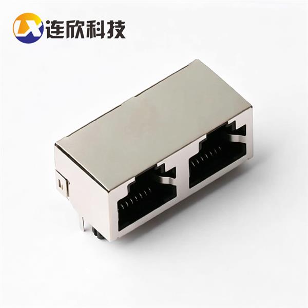网口插座RJ45 1*2并排卧式插板式 L=15.7MM 无灯    XDRJ-5622-0157