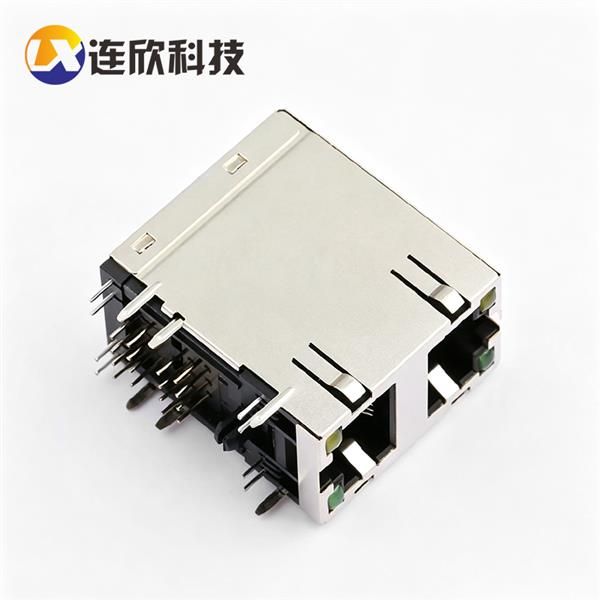 双层RJ45 1*2卧式插板座 带LED灯+带弹片  XDRJ-1609-002
