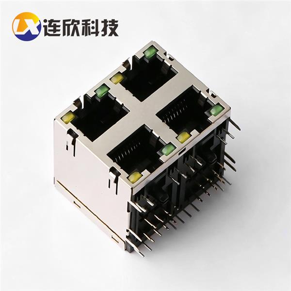 RJ45 2*2双层卧式插板+LED灯+弹片  XDRJ-2020-0011