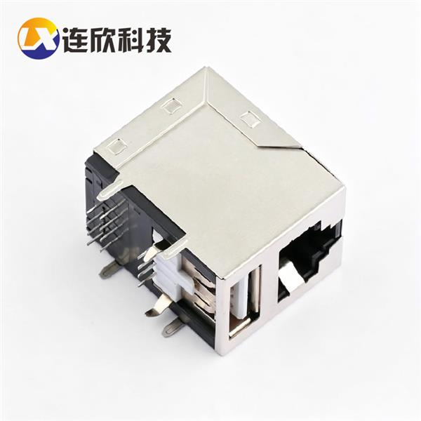 单层USB2.0AF+RJ45 卧式插板 无灯无弹片  XJRJ-5806-A595