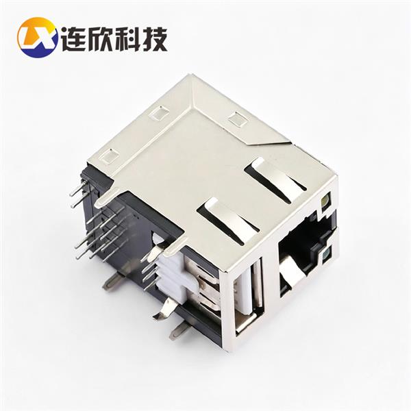 单层USB2.0AF+RJ45 双层卧式插板 带灯带弹片  XJRJ-5806-0670