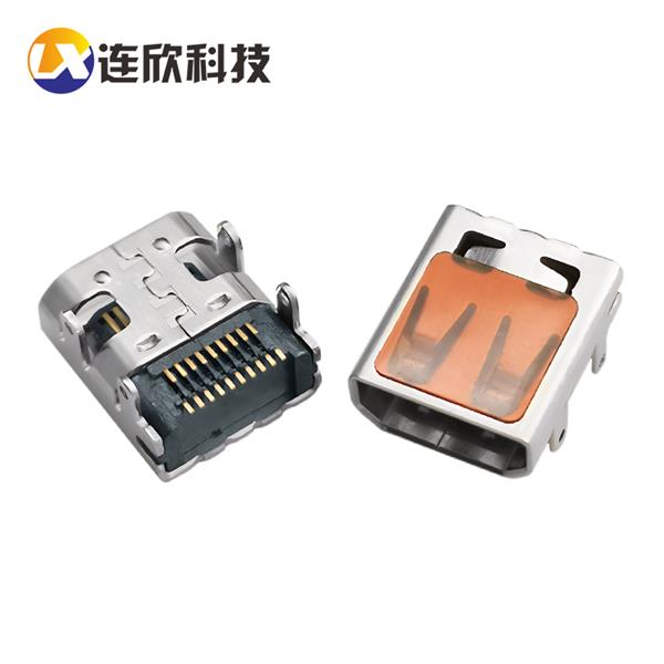 HDMI D TYPE 19PIN外壳4脚插件 端子全贴片  XDHF-1709-0617B